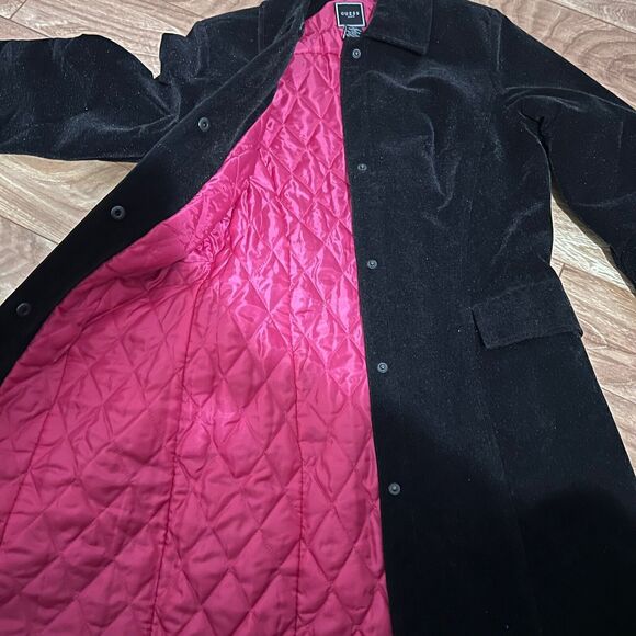 Guess Jeans Black Velvet Coat Sparkly Size S Vintage Hidden Button Minimalistic - Picture 11 of 13